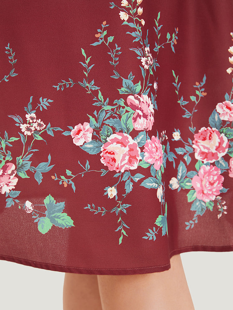 Floral Print Pocket Flutter Hem Skirt