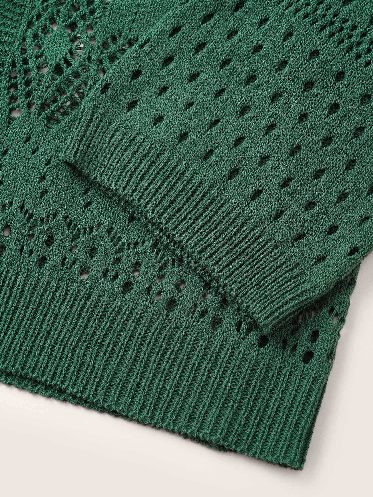 Solid Drawstring Pocket Hollow Out Cardigan