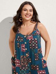 Supersoft Boho Collage Placket Pocket Jumpsuit