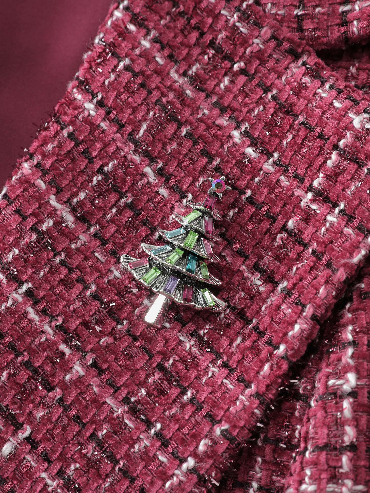 Tweed Brooch Waist-Defining Blazer