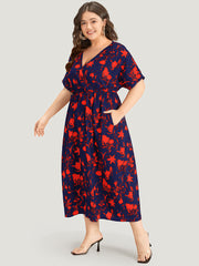 Silhouette Floral Print Surplice Neck Elastic Waist Dress