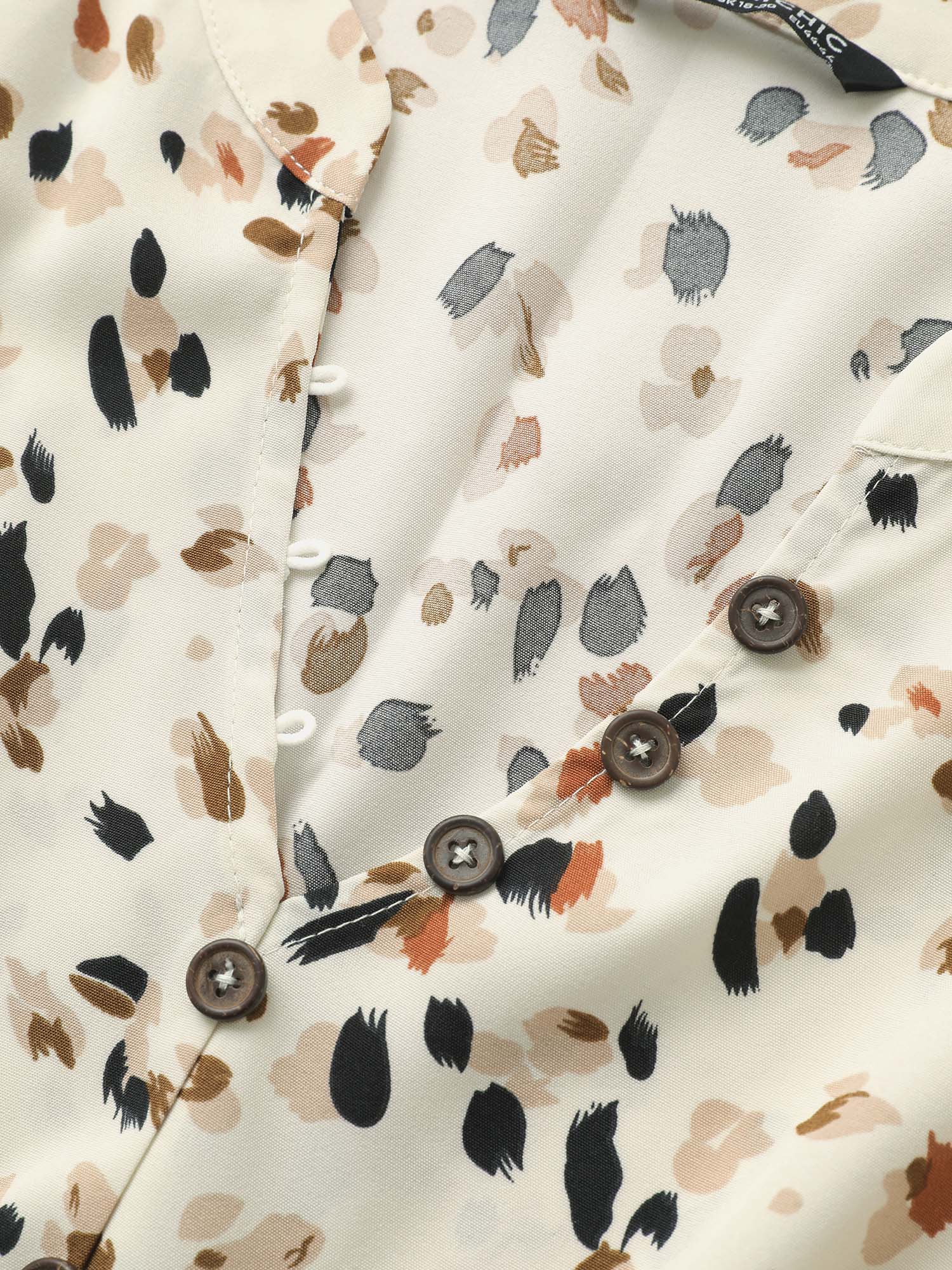 Allover Print Notched Belted Button Detail Dress