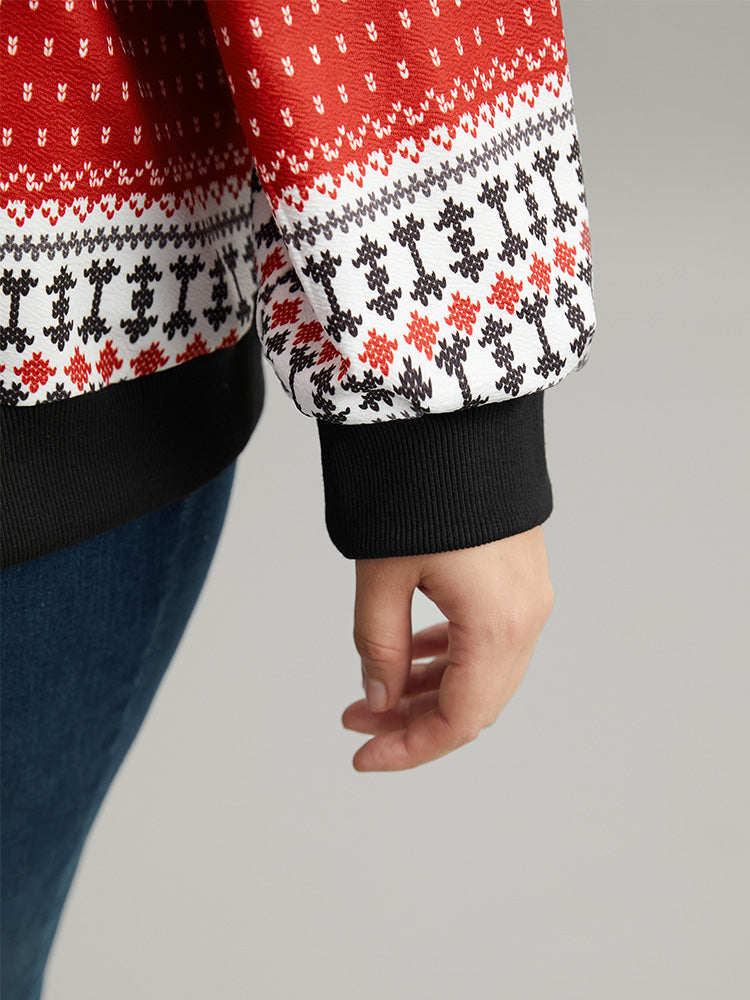 Christmas Patchwork Zipper Contrast Jacket
