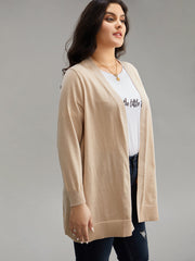 Solid Elastic Cuffs Open Front Cardigan