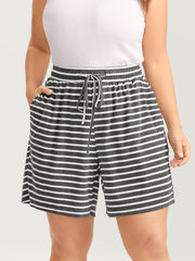 Stripe Print Drawstring Straight-Leg Shorts