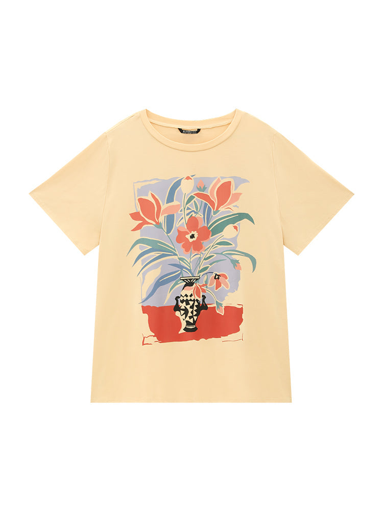 Floral Print Drop Shoulder Soft Graphic Tee