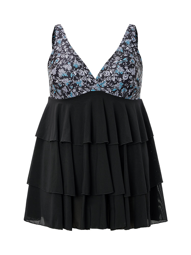 Floral Patchwork Ruffle Tiered Swim Dress