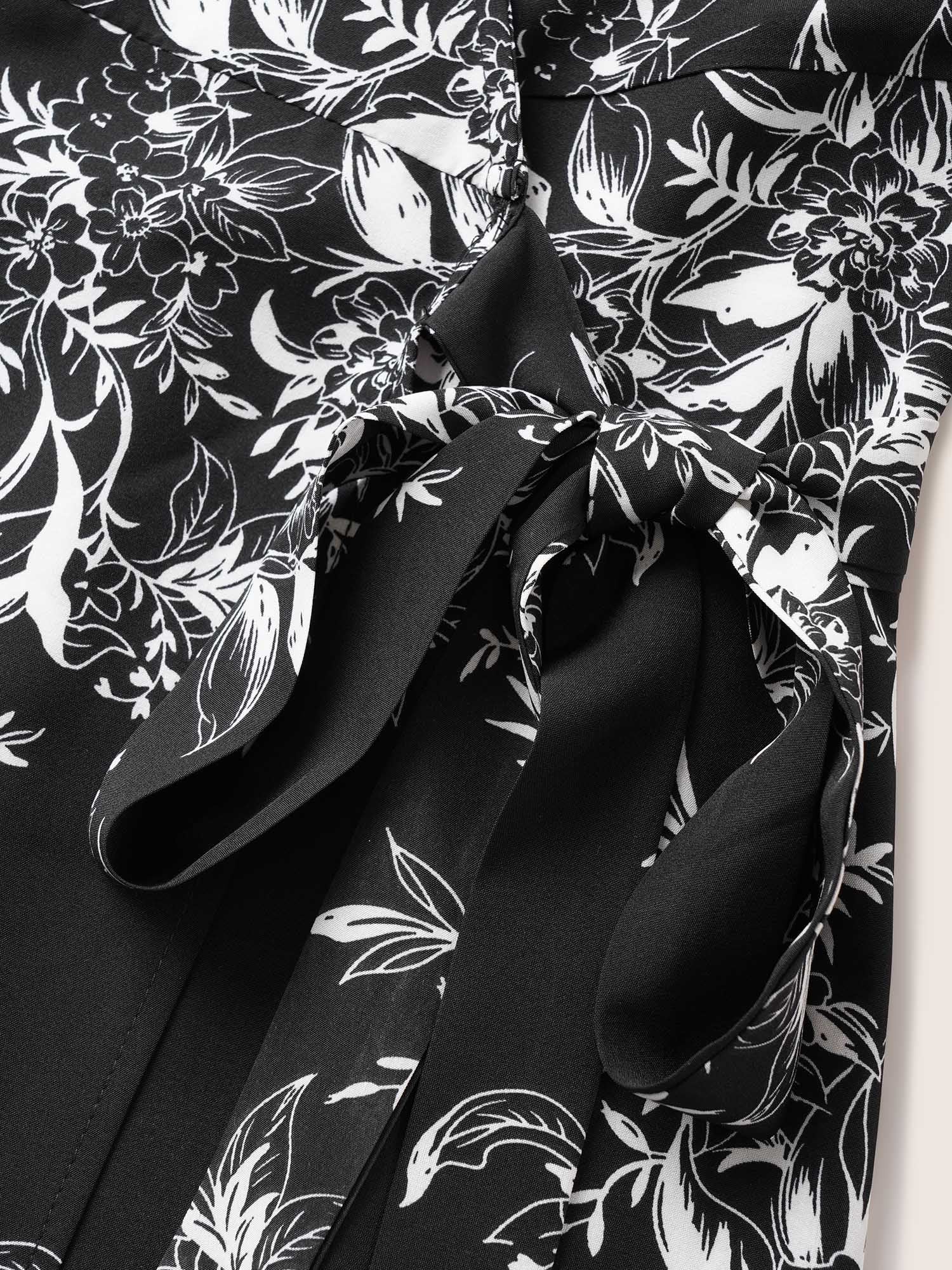 Silhouette Floral Print Ties Lapel Collar Dress