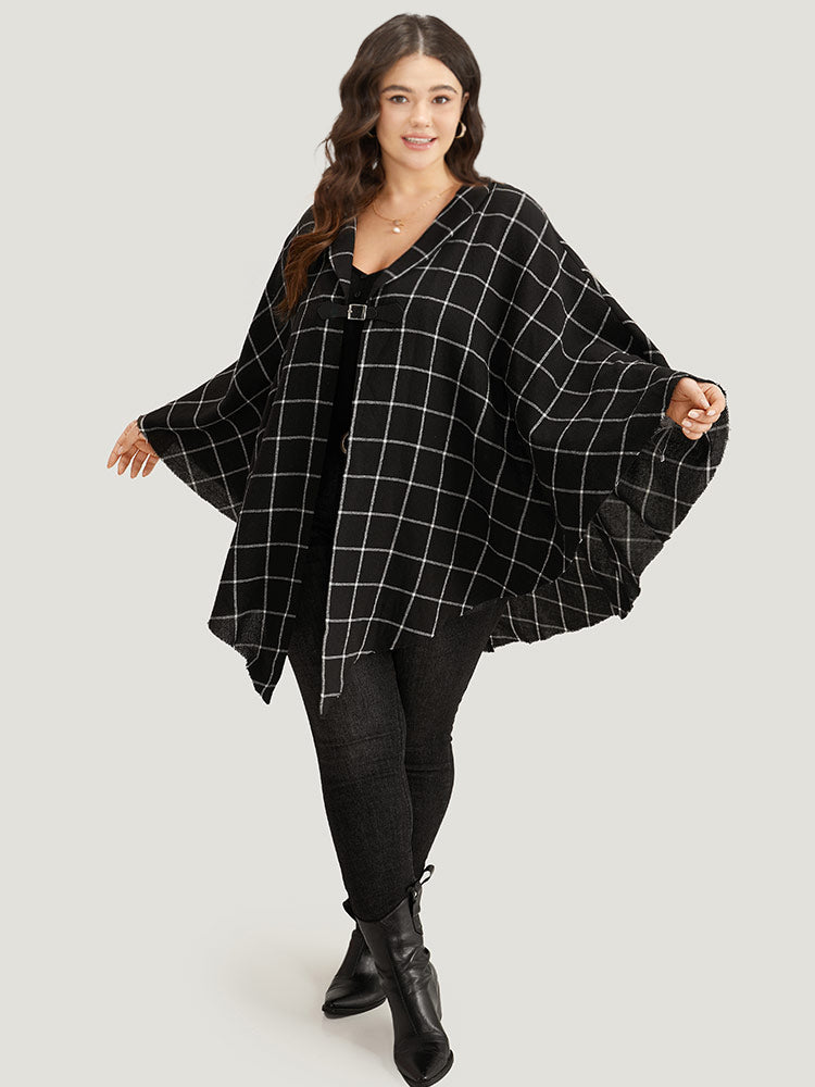 Plaid Buckle Detail Cape Kimono
