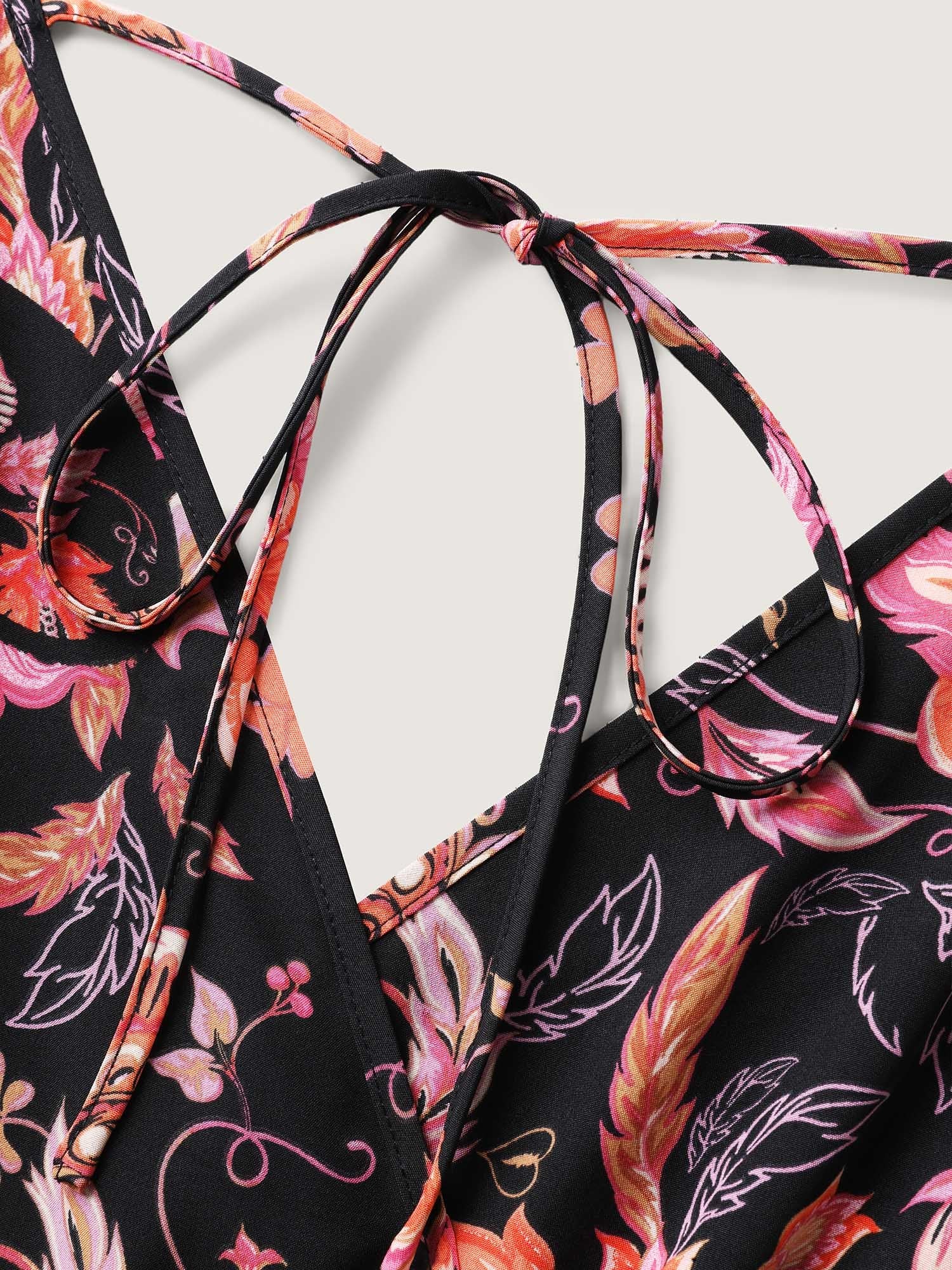 Floral Print Square Neck Pockets Jumpsuit