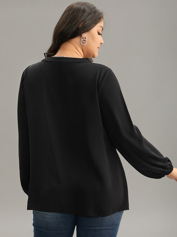 Anti-Wrinkle Lace Up Chain Detail Lantern Sleeve Blouse