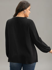 Anti-Wrinkle Lace Up Chain Detail Lantern Sleeve Blouse