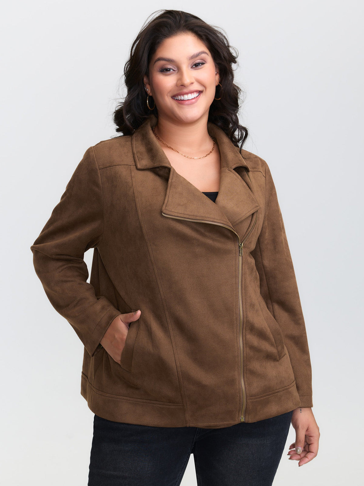 Zipper Detail Lapel Collar Jacket