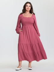 Shirred Bodice Pockets Tiered Maxi Dress