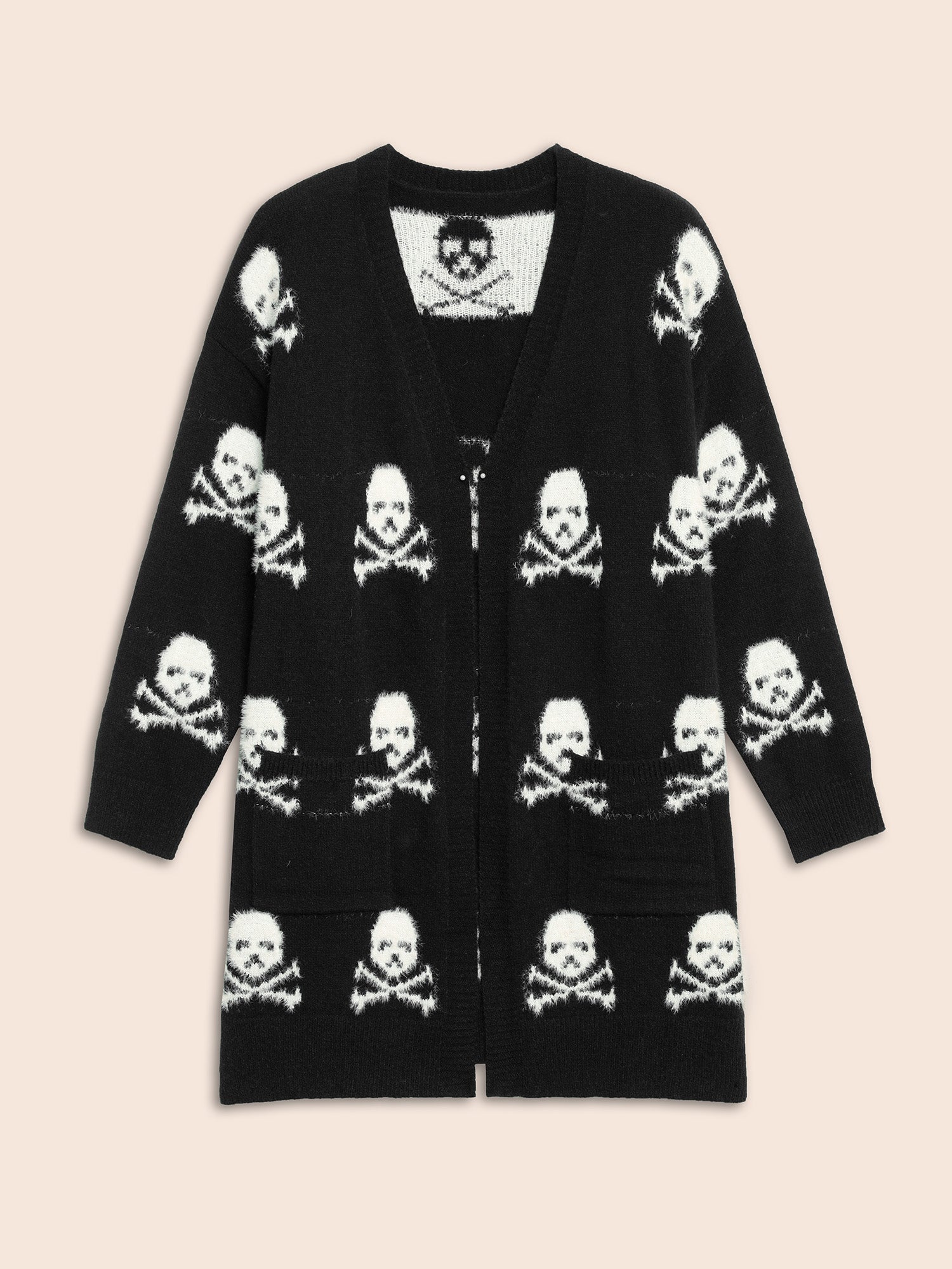 Skull Pattern Plus Jacquard Open Cardigan