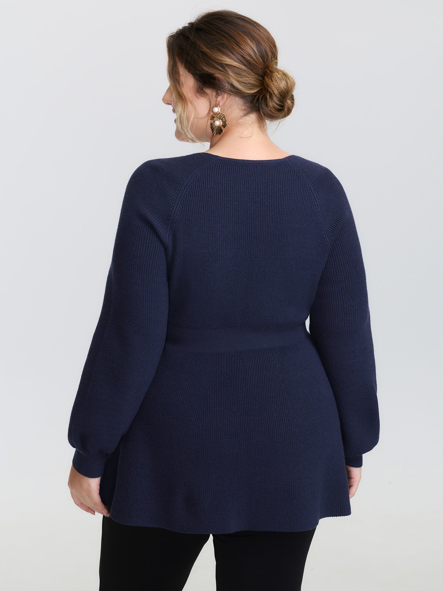 Scoop Neck Cinched-Waist Textured Pullover