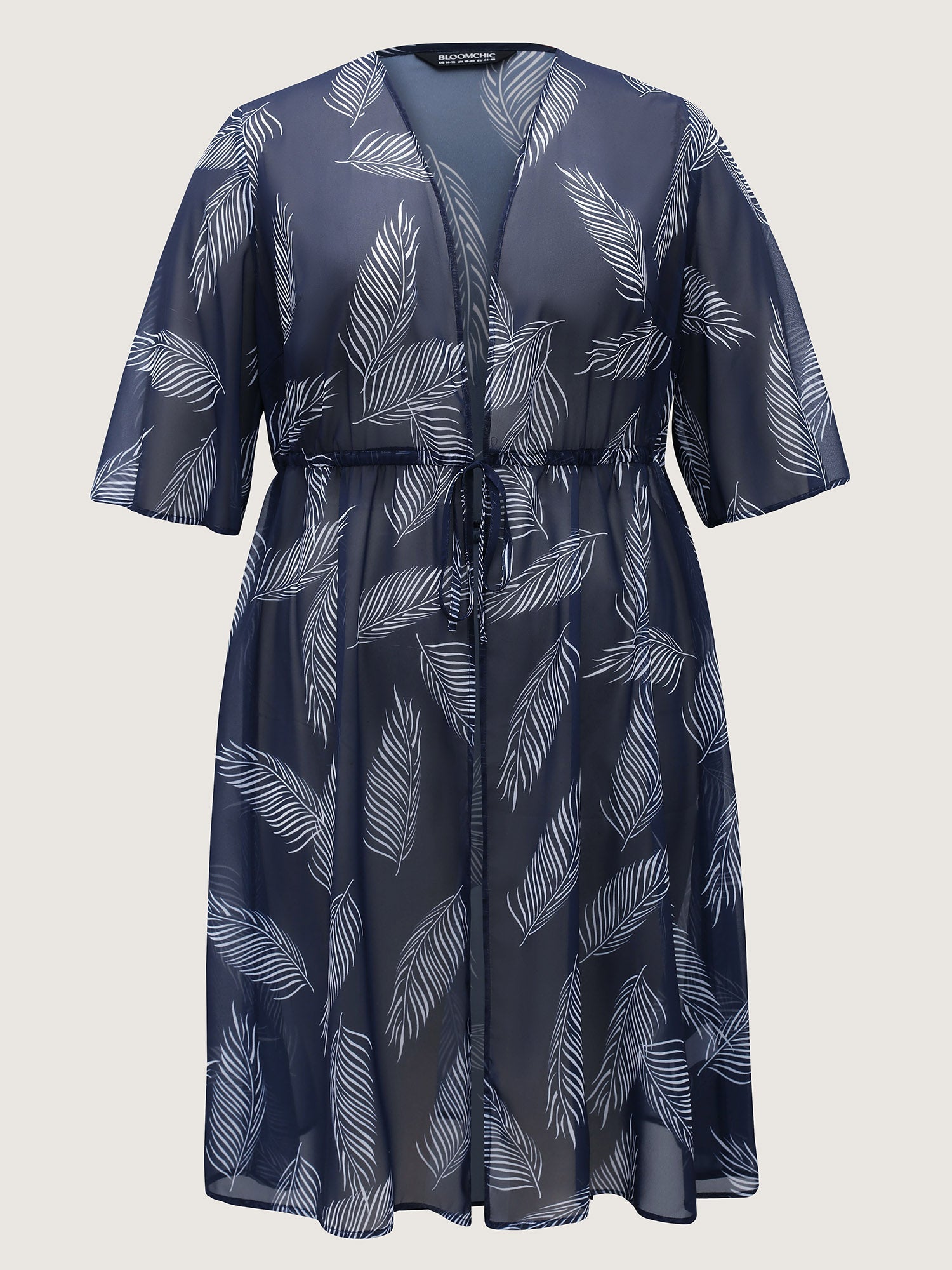 Chiffon Feather Print Sheer Kimono