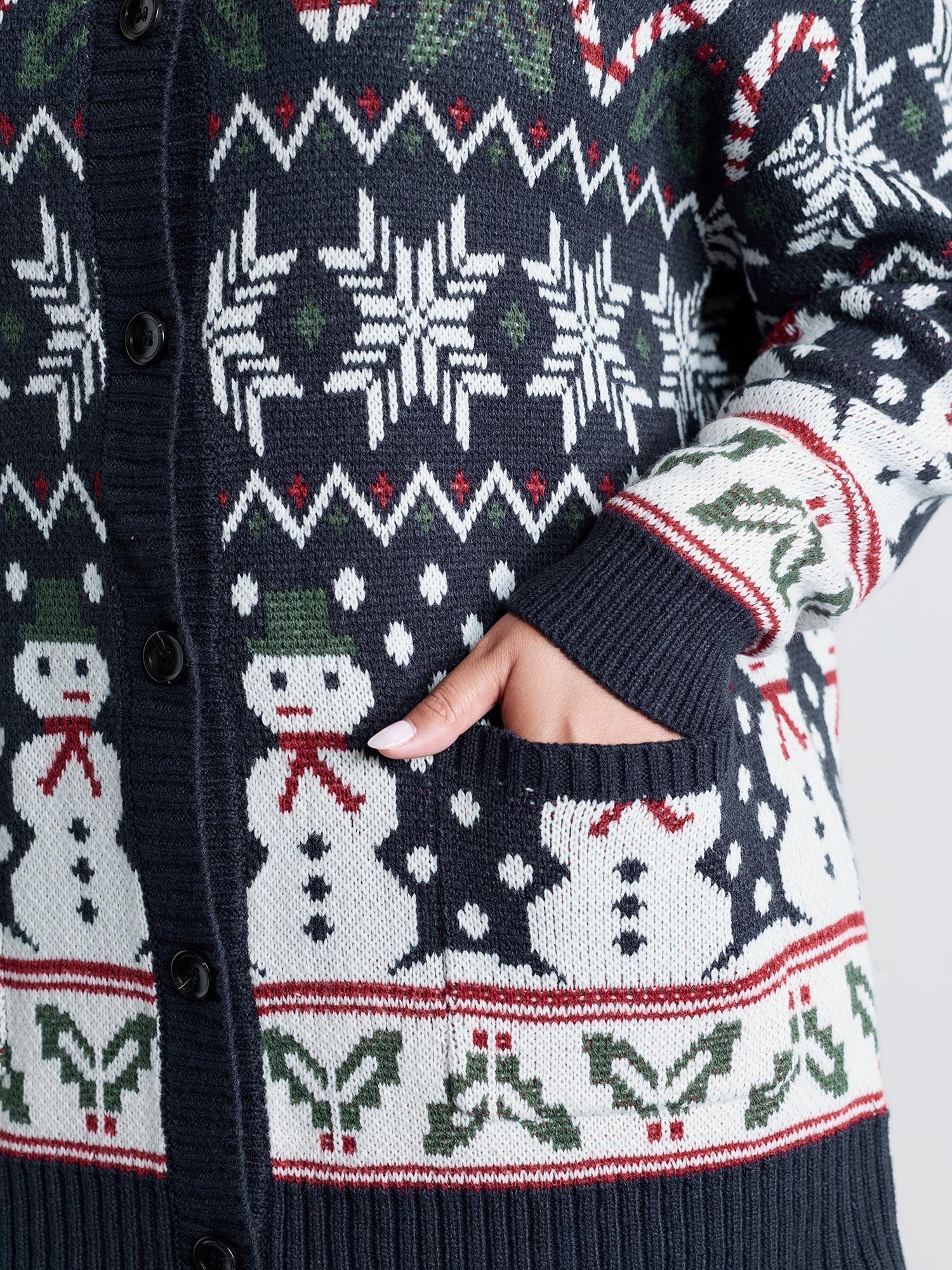 Snowman Holiday Jacquard Pockets Knit Cardigan