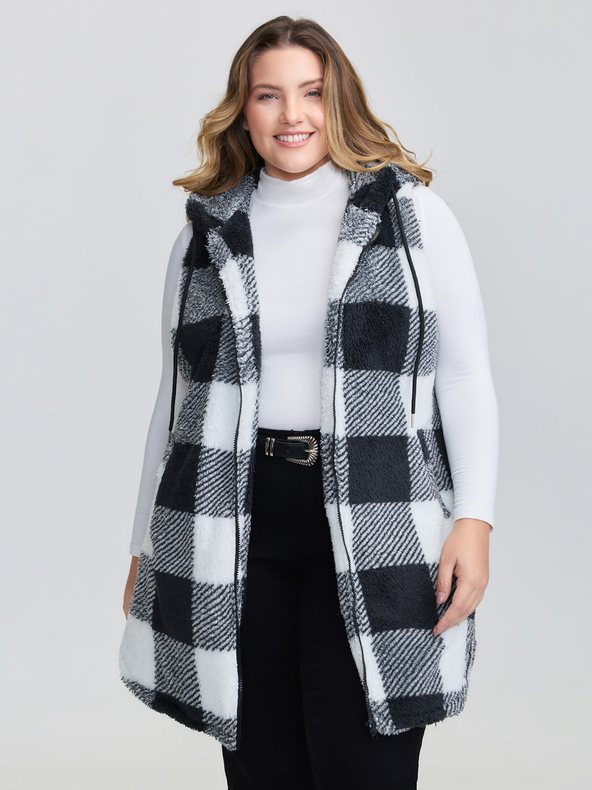 Checkered Reversible Hooded Vest Jacket