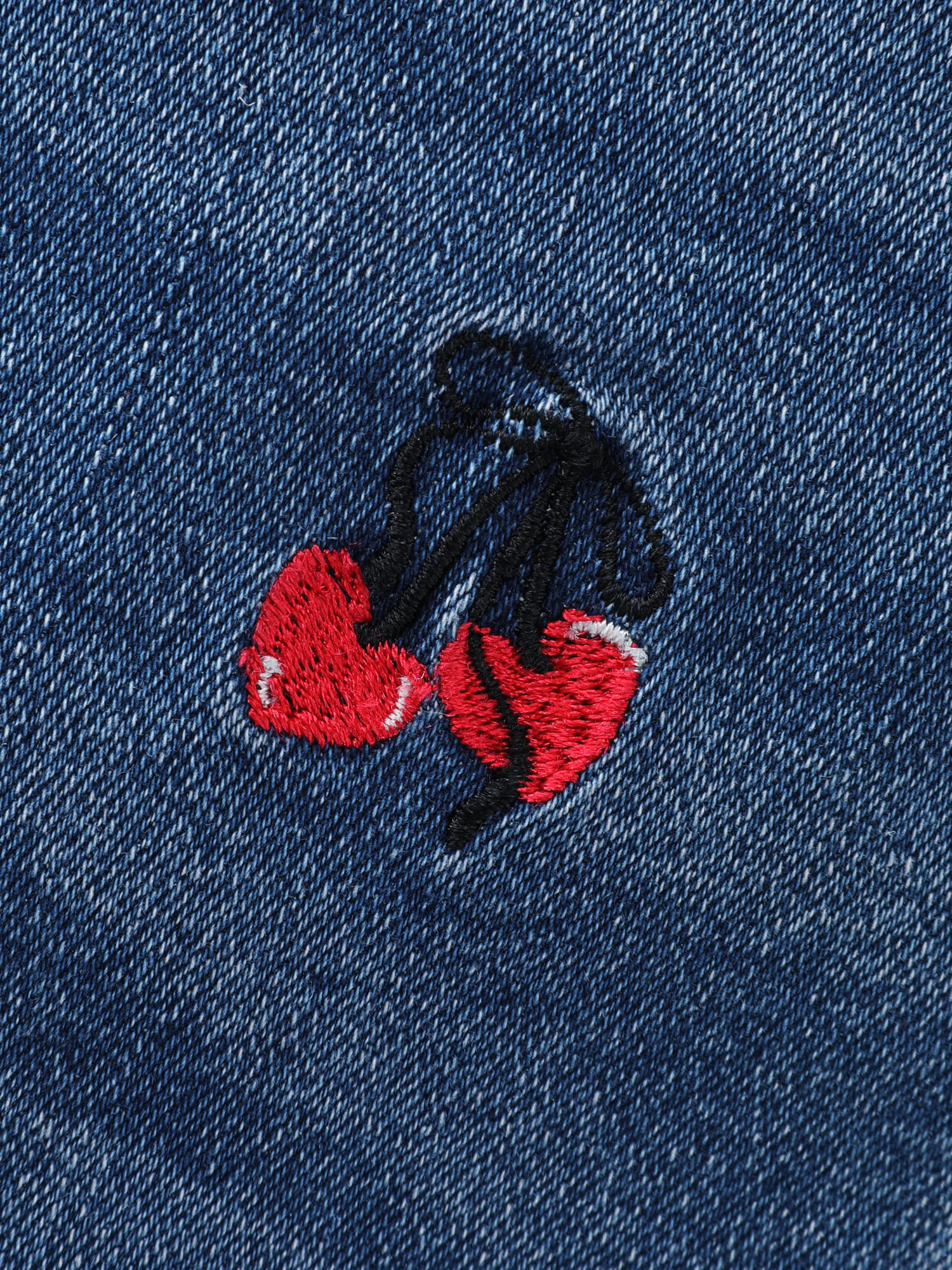 Cherry Embroidered Mid-Rise Straight Leg Jeans