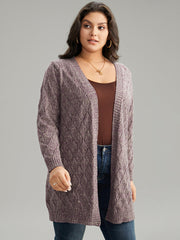 Heather Eyelet Open Front Plisse Cardigan