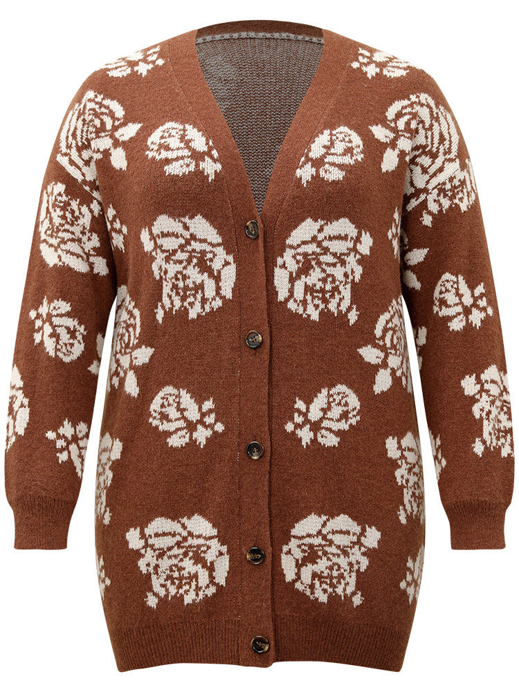 Anti-Pilling Floral Print Drop Shoulder Cardigan