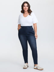 Button-Detail Pull-On Skinny-Fit Jeans