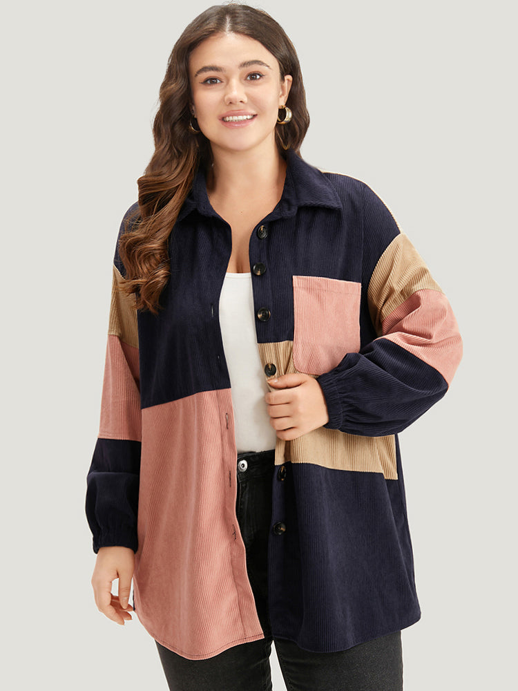 Colorblock Contrast Patchwork Pocket Button Through Jacket