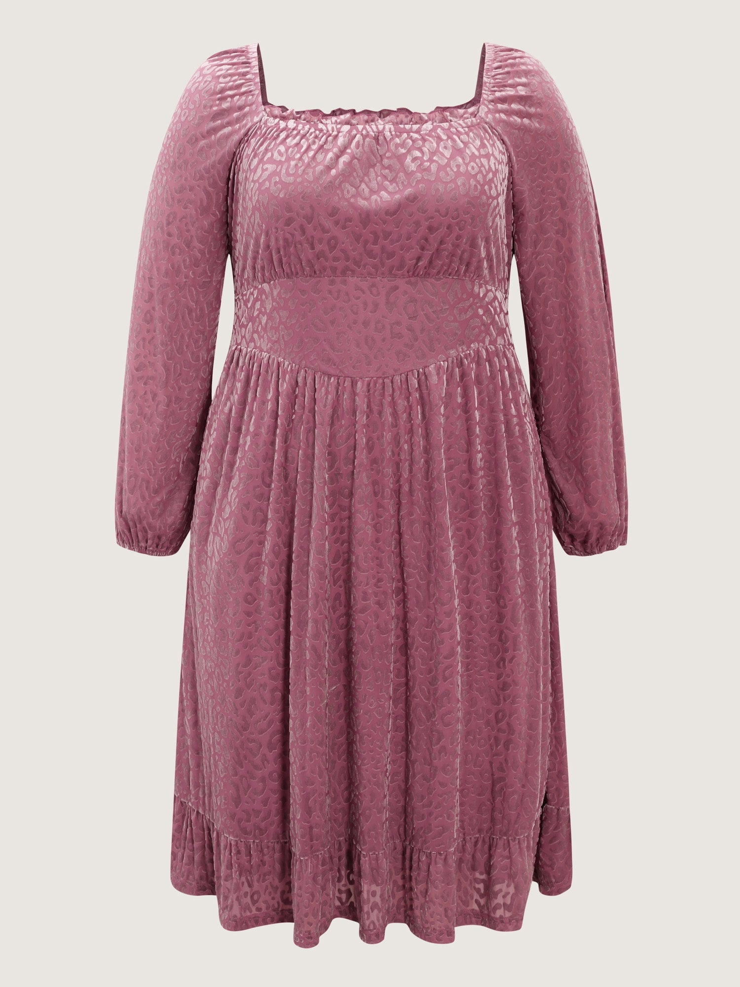 Soft Romance Leopard Print Shirred Waist Midi Dress