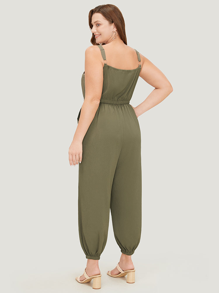 Solid Pocket Zip Up Cami Jumpsuit