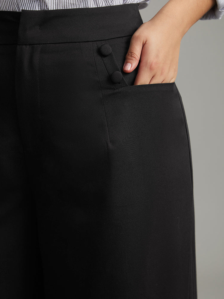 Solid Button Detail Wide Leg Pants