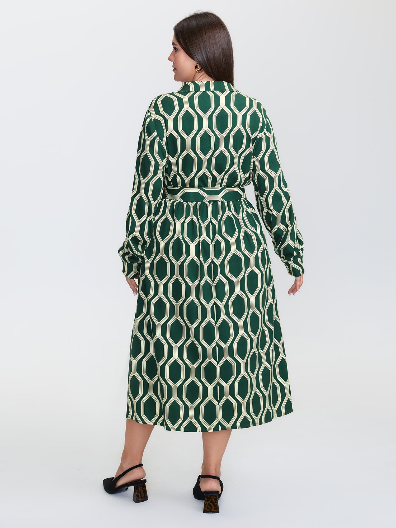 Geometric Print Rayon Belted Maxi Dress