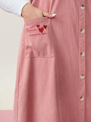 Heart Embroidered Pockets Adjustable Overall Dress