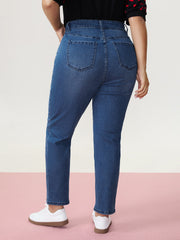Cherry Embroidered Mid-Rise Straight Leg Jeans
