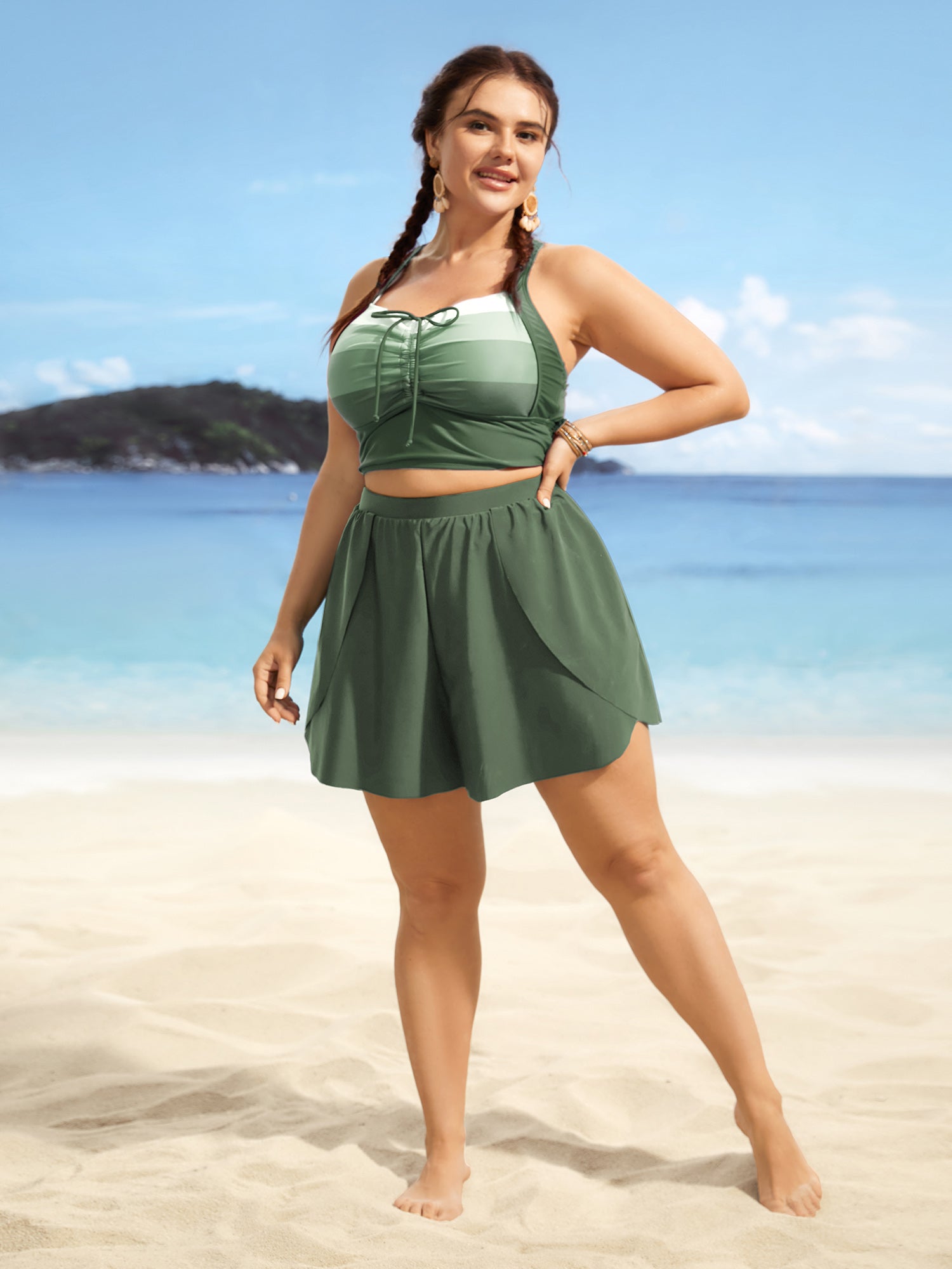 Solid High Rise Overlapped Hem Swim Bottom