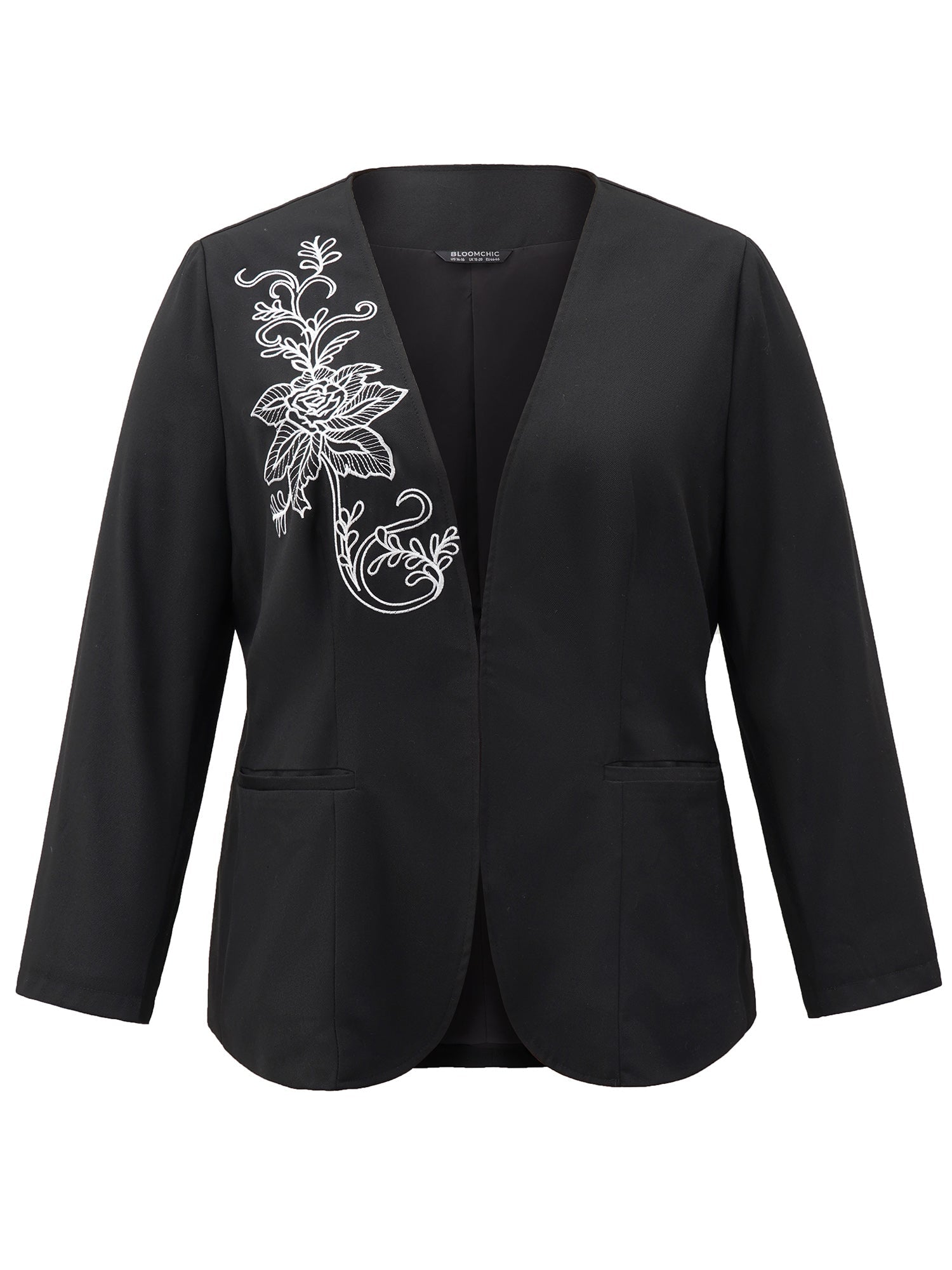 Floral Embroidered Hook Buckle Pocket Blazer