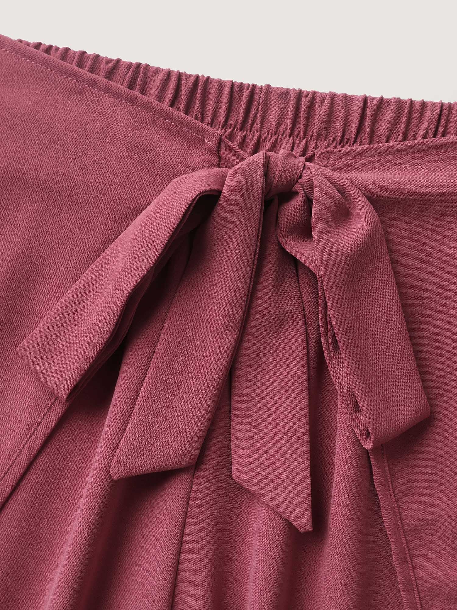 Belted Front Overlap Wide-Leg Pants