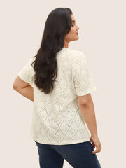 Solid Plisse V Neck Button Detail T-shirt