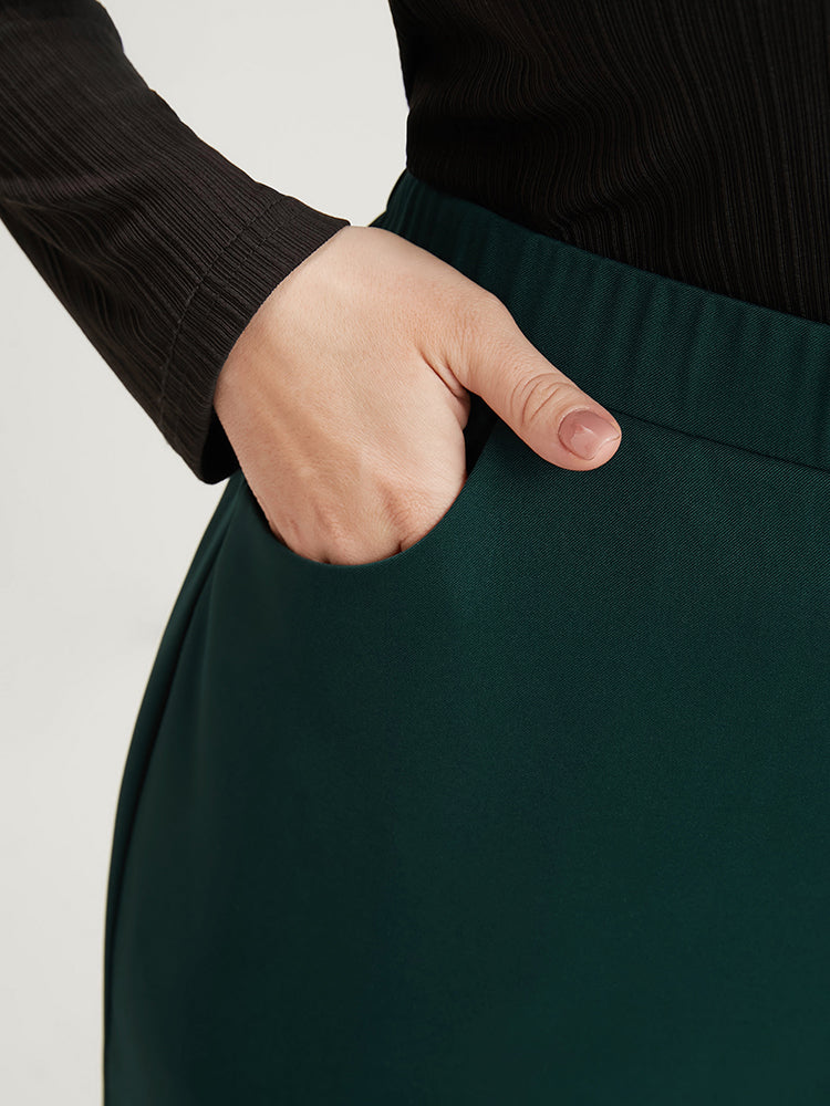 Solid O Ring Zipper Pocket Elastic Waist Wide Leg Pants