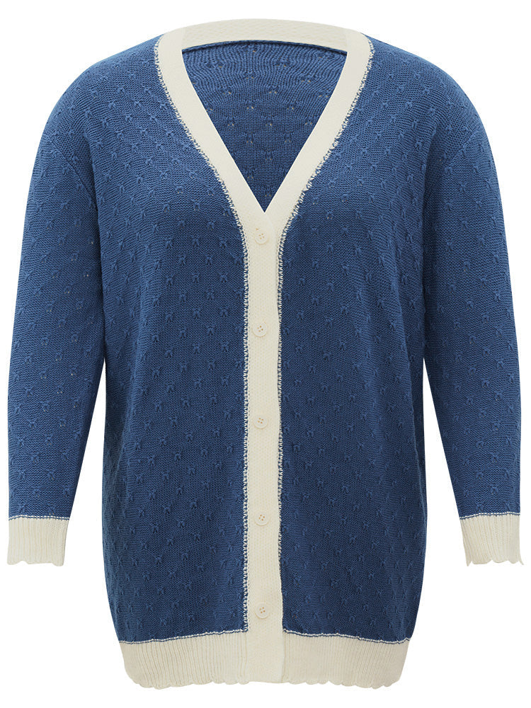 Two Tone Textured Button Through Cardigan