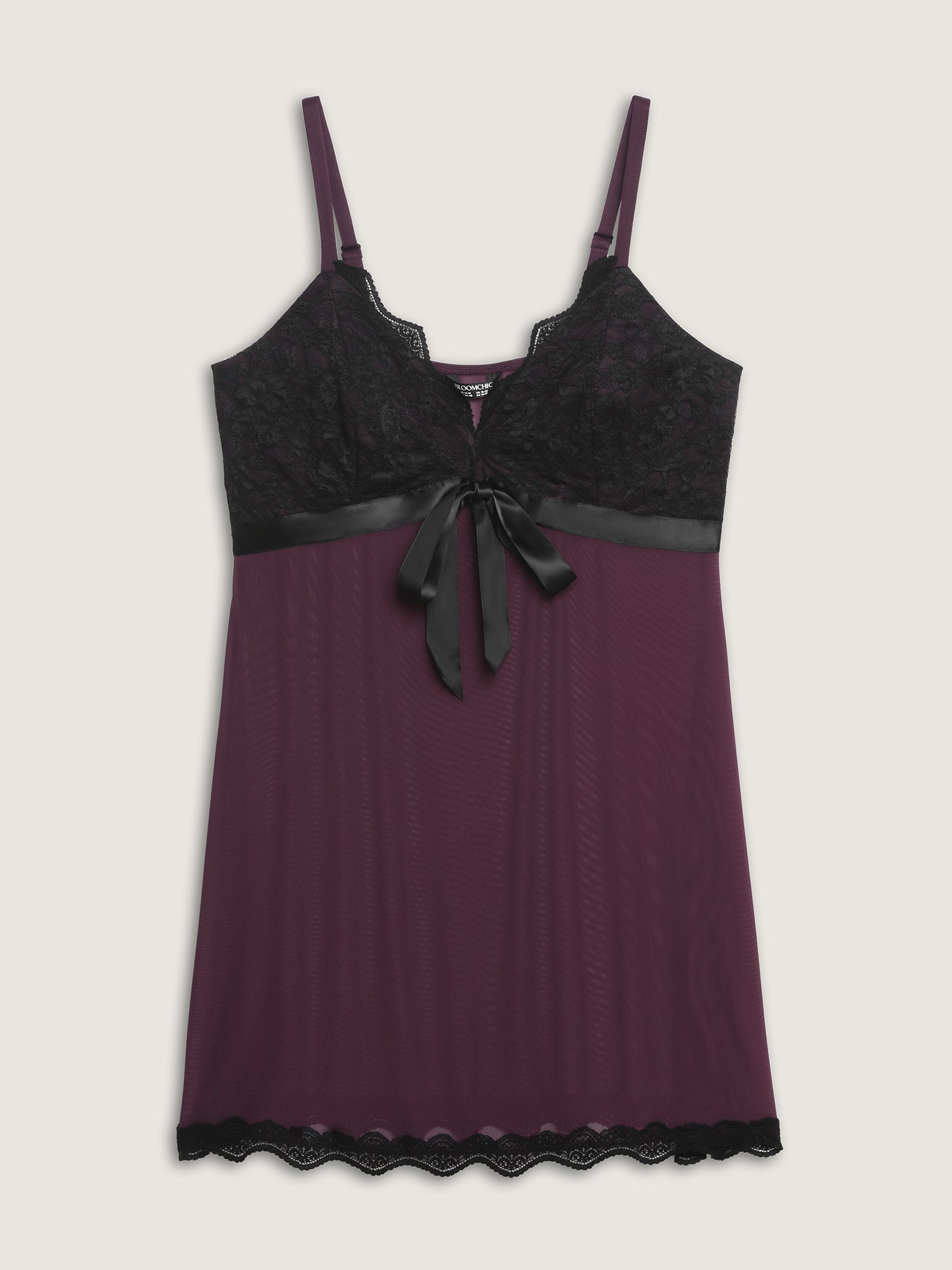 Sheer Lace Trim Bow-Tie Sleep Dress