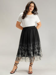 Silhouette Floral Print Ombre Mesh Skirt