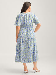 Floral Print Lace Tiered Midi Dress