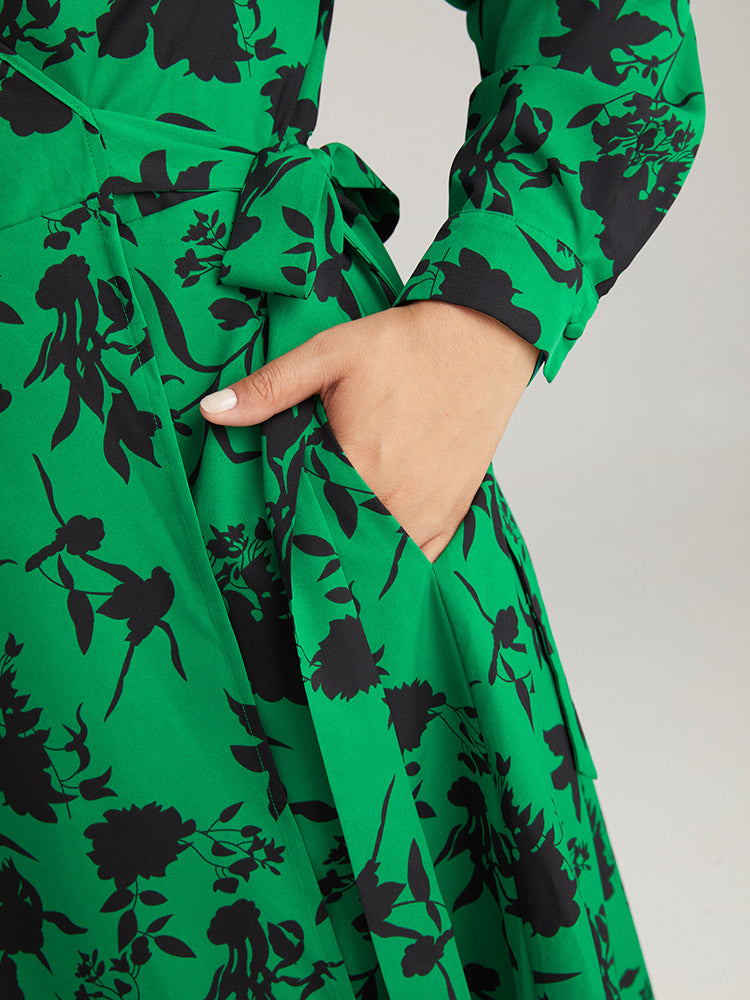 Silhouette Floral Print Bowknot Side Dress