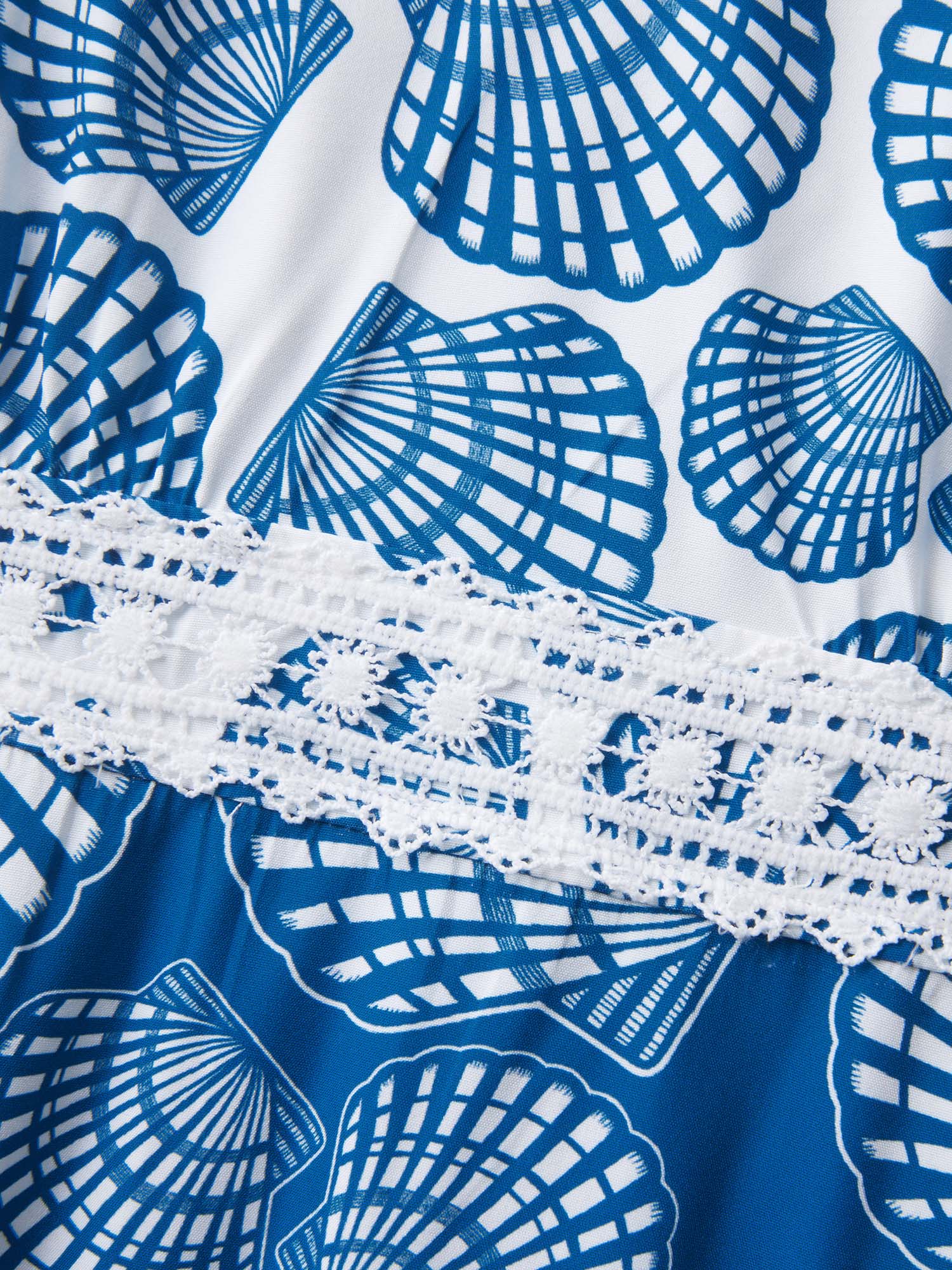 Shell Print Lace Trim Pockets Maxi Dress