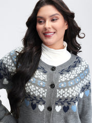 Fair Isle Patch Pockets Knit Cardigan