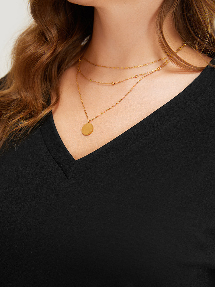 Solid Mesh Patchwork V Neck T-shirt