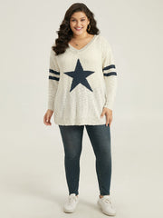 Star & Striped Print Drop Shoulder Pullover
