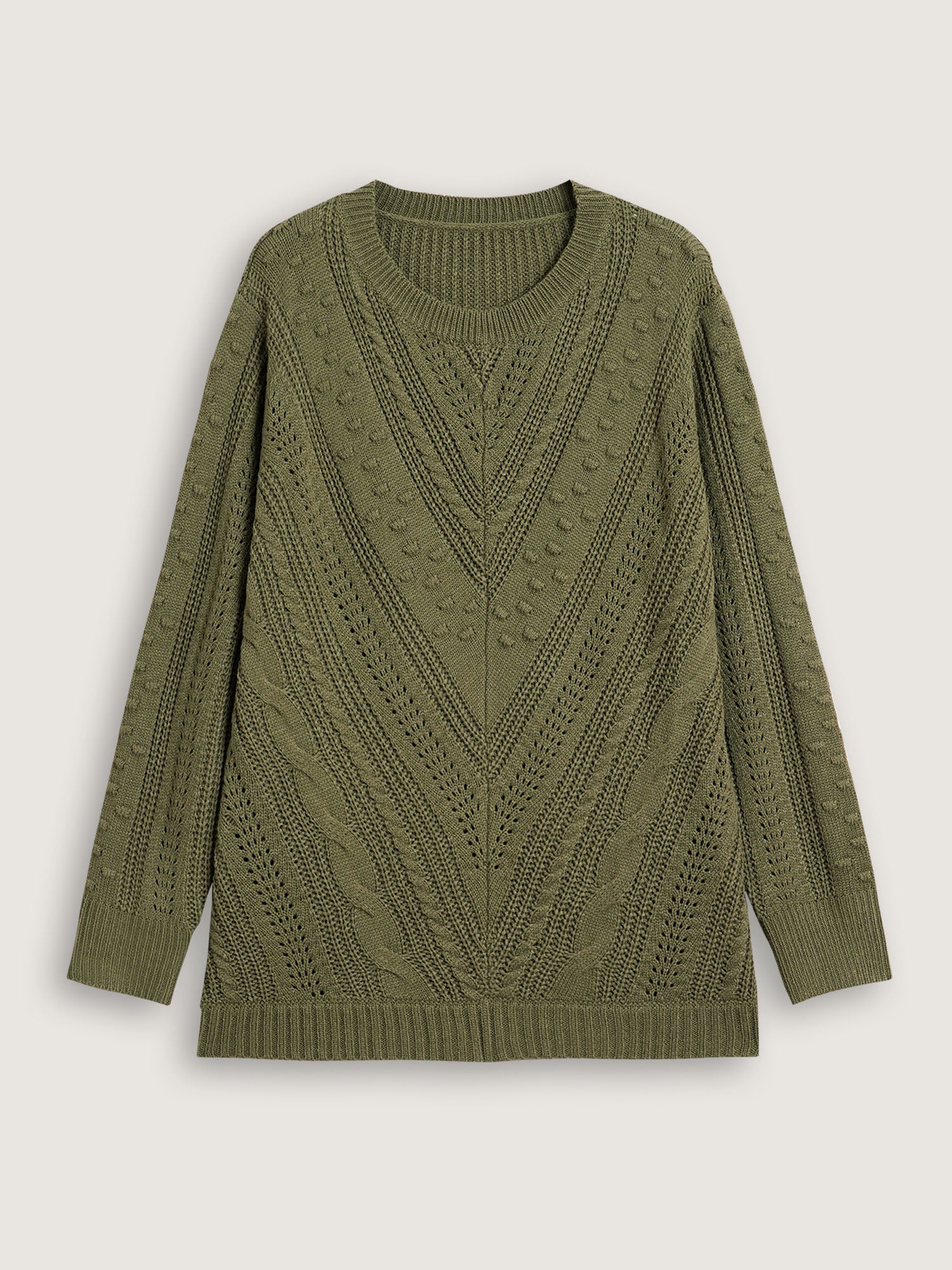 Solid Round Neck Cable Knit Pullover