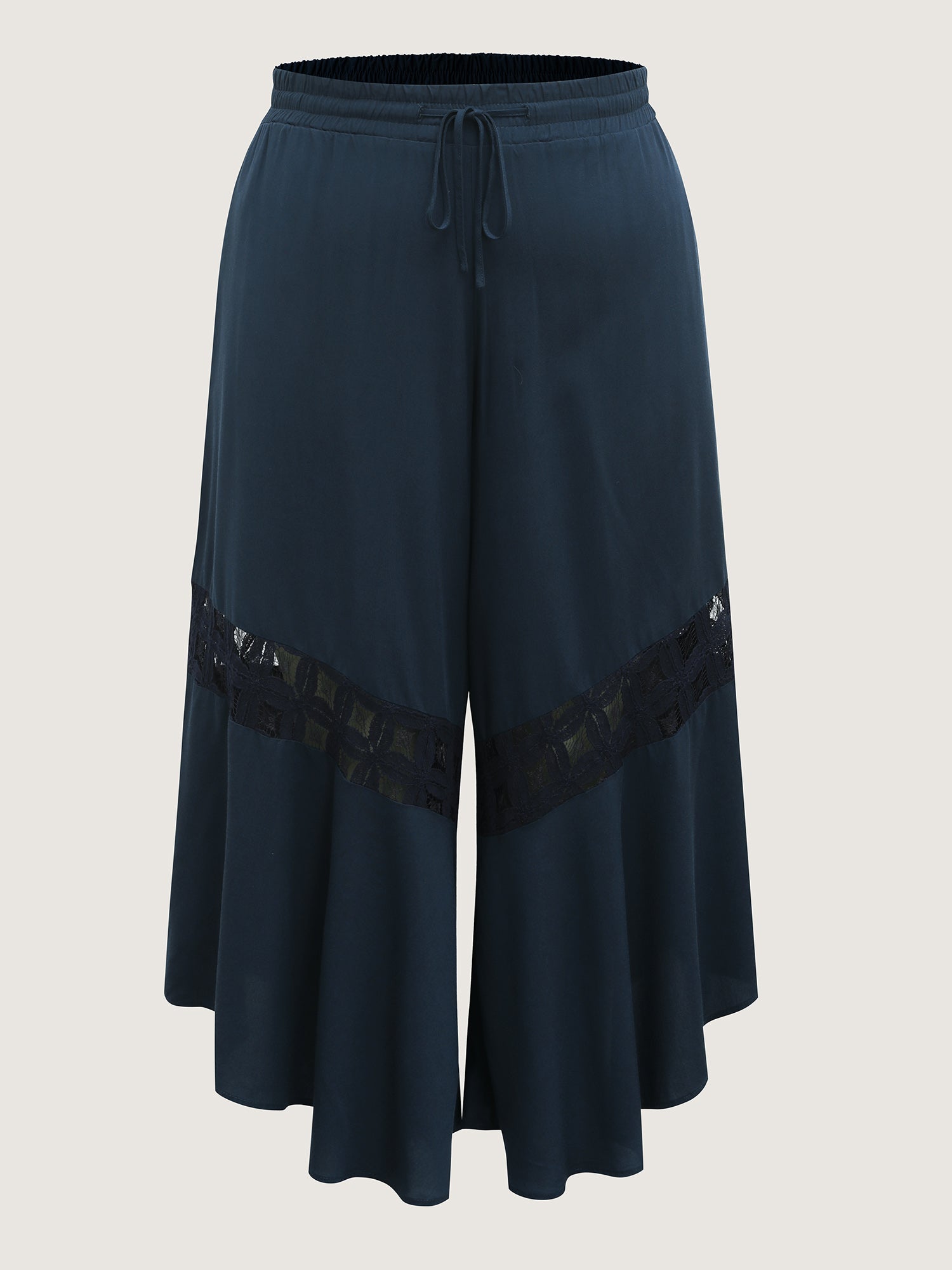 Sheer Lace Trim Flared Drawstring Pants